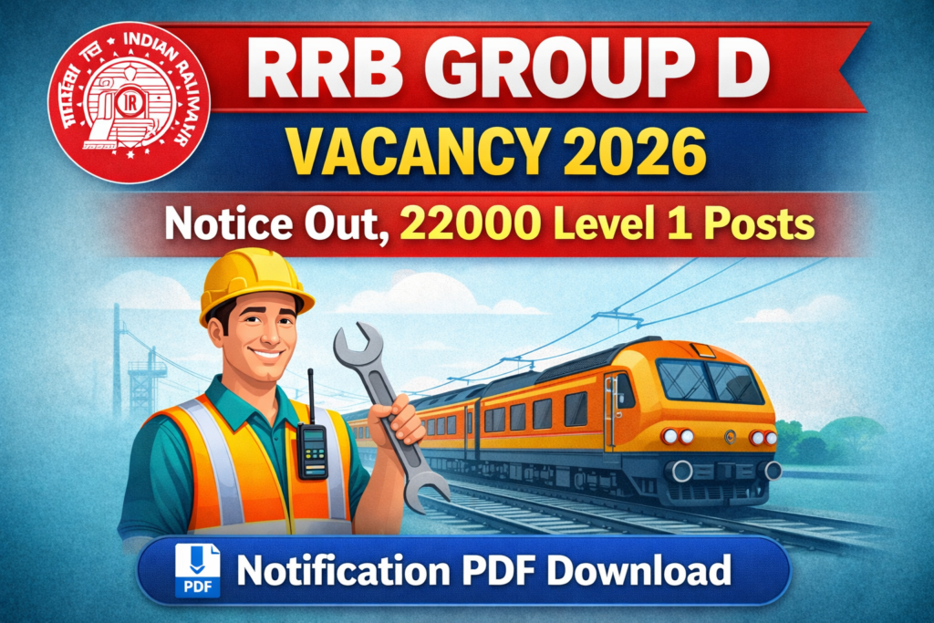 RRB Group D Vacancy 2026 Notice Out, 22000 Level 1 Posts RRB Group D Vacancy 2026 Notice Out, 22000 Level 1 Posts